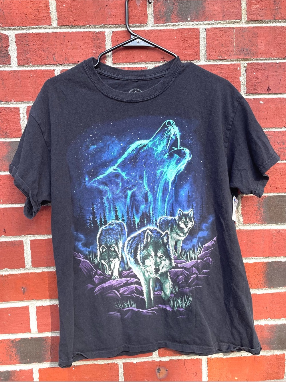 Black Retro Biker Wolf Tee